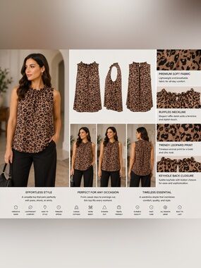 SHEIN Brown Leopard Print Ruffle-Neck Sleeveless Camisole